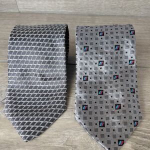 BMW Lifestyle Neckties Lot Of 2 Silver Gray 100% Silk Geometric Racing Car Italy